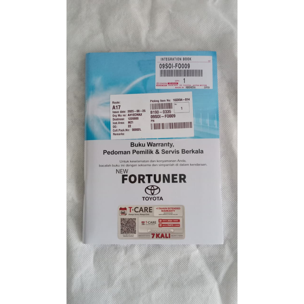 Buku Manual Pedoman Pemilik Integration Book Fortuner Original Toyota