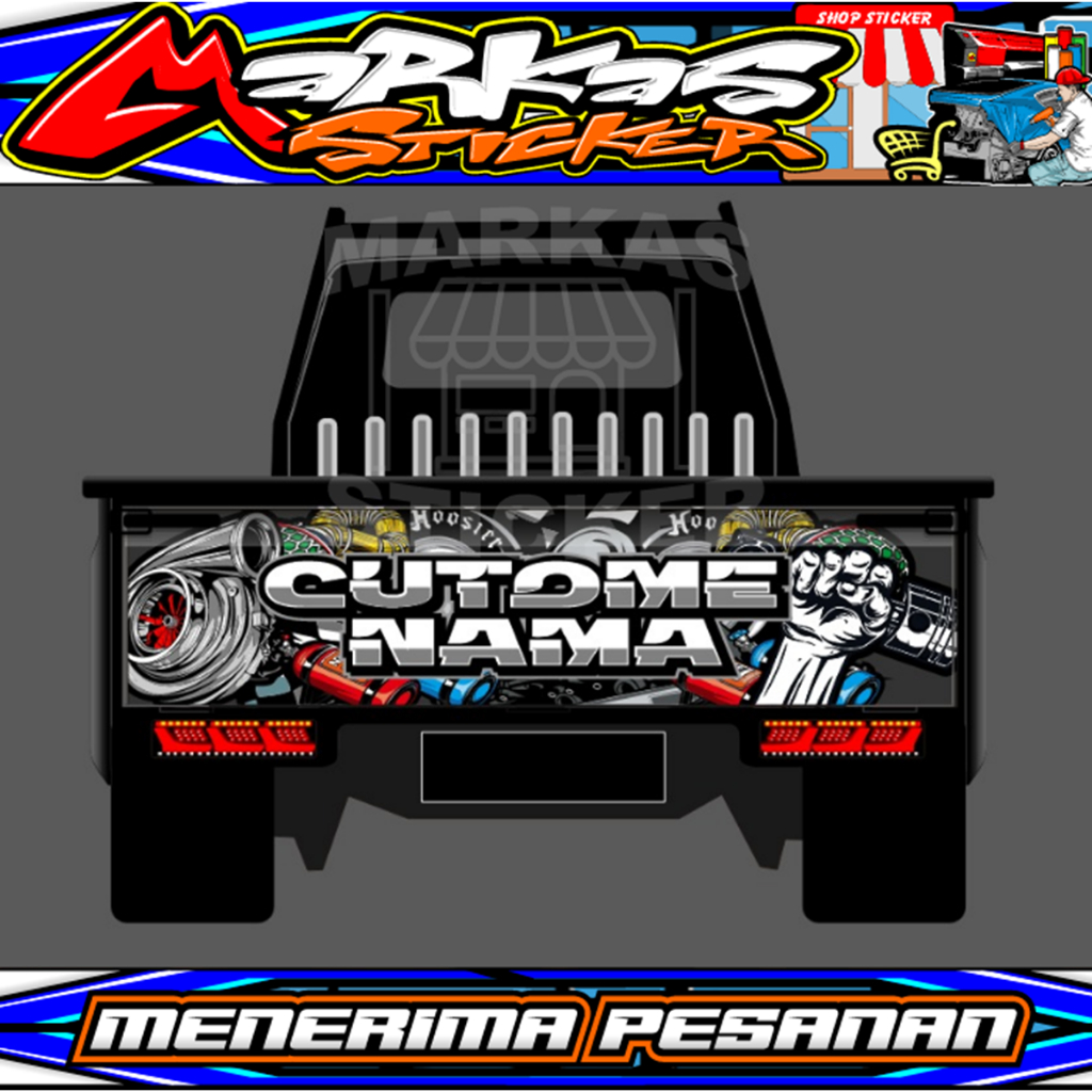 Stiker Decal Printing Variasi Bak Belakang - Stiker Bak Belakang l300 - Desain Mesin Turbo - Bisa Cu