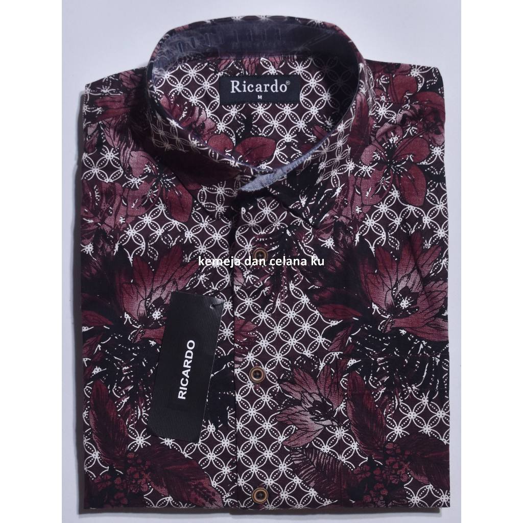 Kemeja Pria RICARDO Lengan Pendek Coklat Motif Abstrak LSE 16 #Kemeja Murah