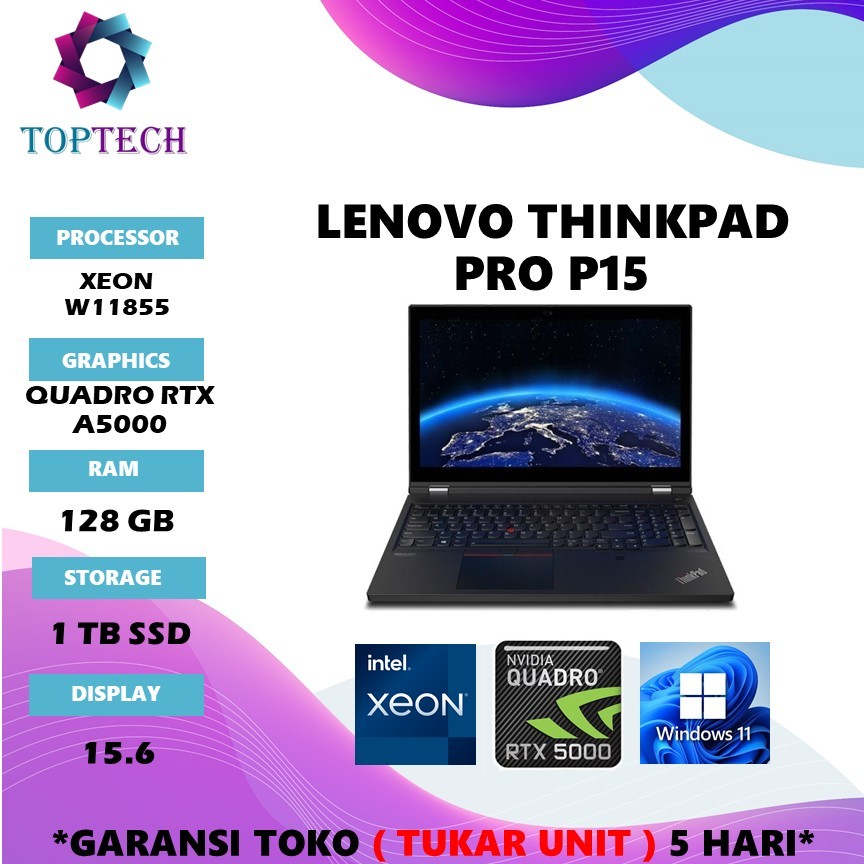LENOVO THINKPAD PRO P15 WORKSTATION 4K UHD XEON W11855 QUADRO RTX A5000 16GB 128GB 1TB W11 15.6