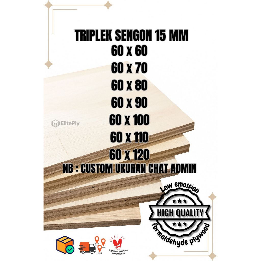 Triplek custom sengon 15mm plywood multiplek halus 2 sisi lebar 60 cm