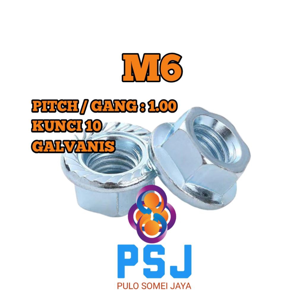 Mur Flange M6 / Flange Nut M6 Putih / Flange Nut Galvanis Putih M6