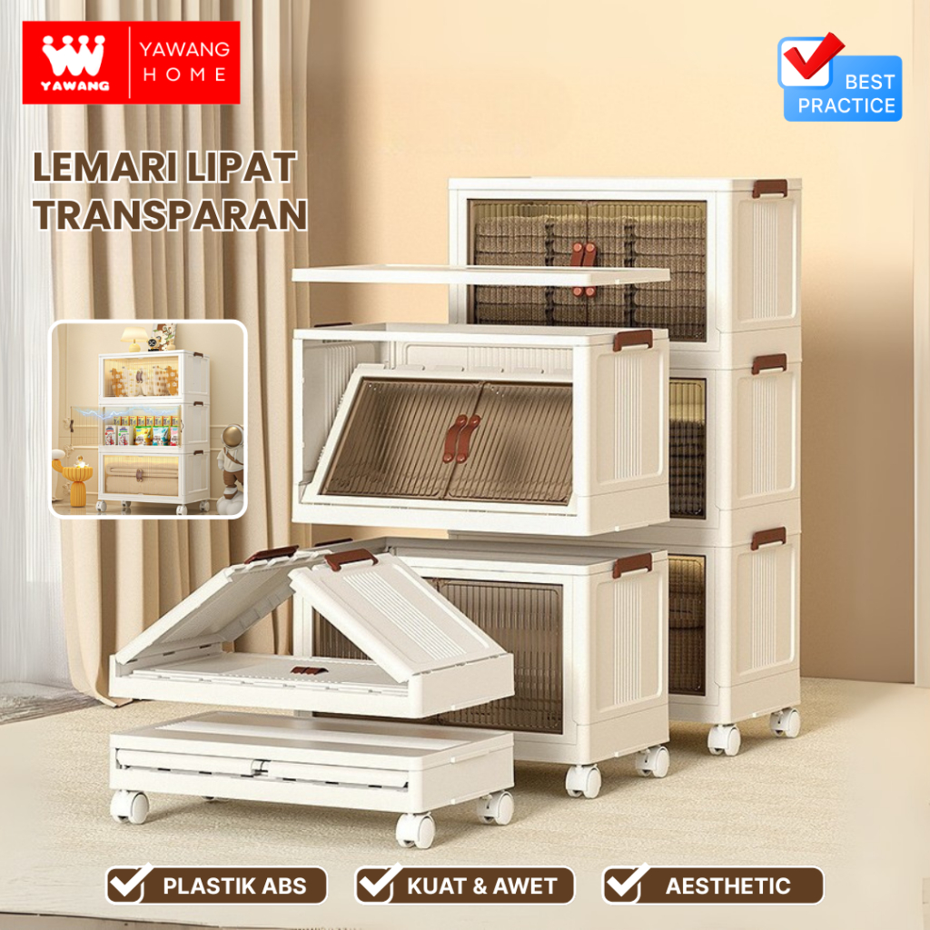 YAWANG Home Lemari Pakaian Plastik 51CM Berkapasitas Kecil Transparan 1 2 3 4 5 Susun Lemari Lipat P