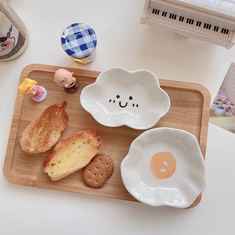 Cloud Egg Shaped Ceramic Saucer / Sauce Plate Cute Aesthetic