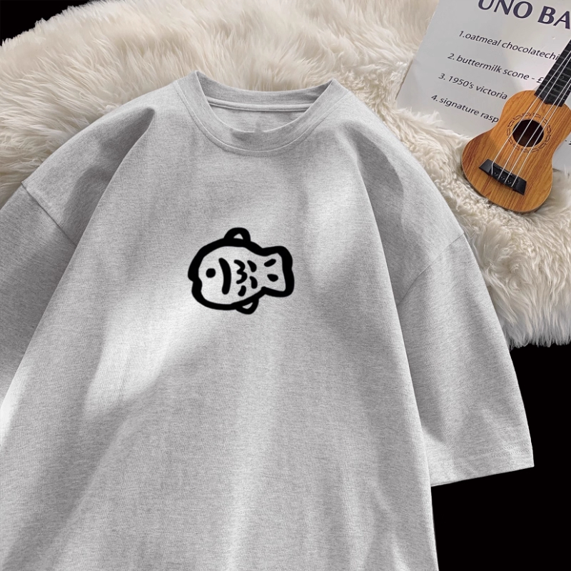 Ikan gemuk Amerika cetak lengan pendek T-shirt pria dan lesbian pasanganGratis pengiriman + pembayar