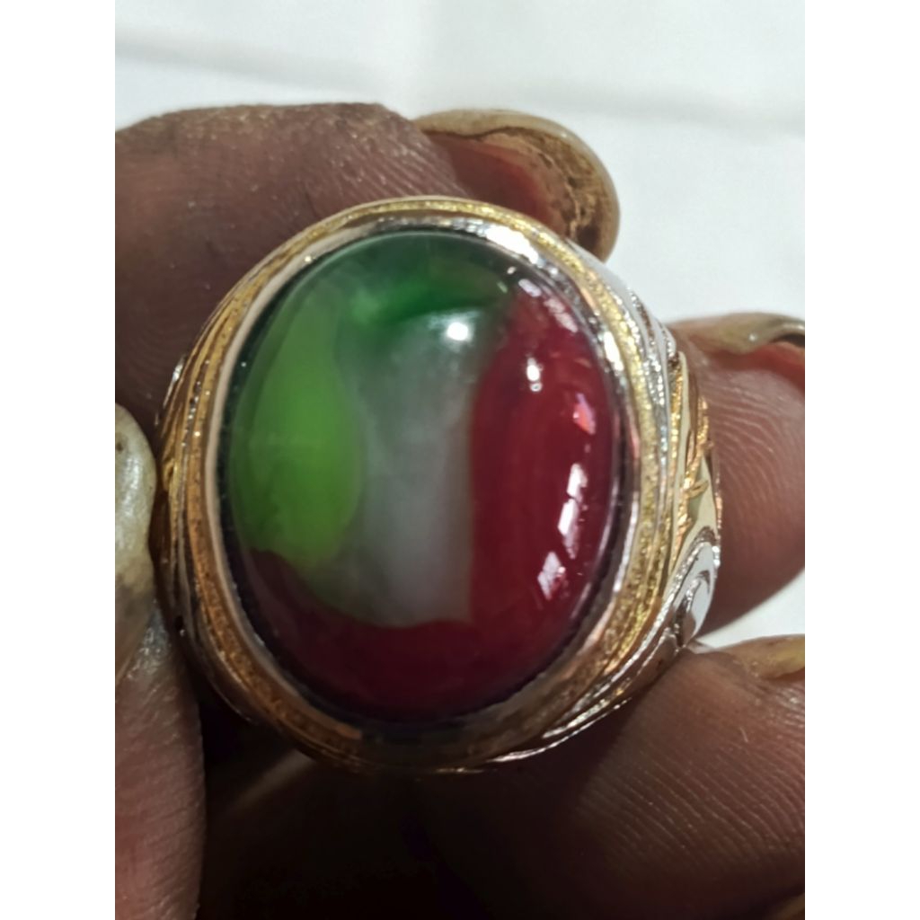 batu akik panca warna super mewah ikat tintanium garansi tidak luntur putihnya bosku