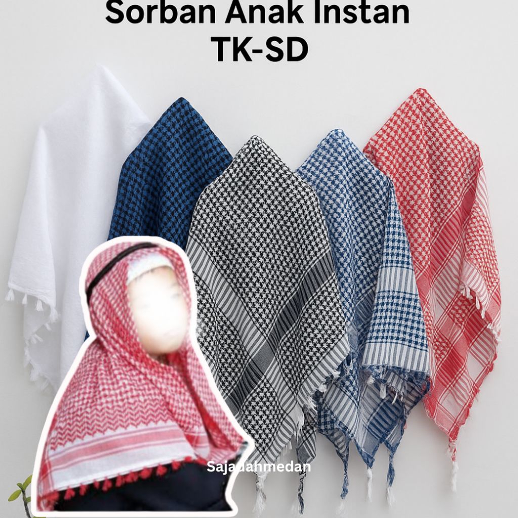 Sorban Anak PAUD TK SD Surban Arab Instant Segitiga Palestina Rumbai