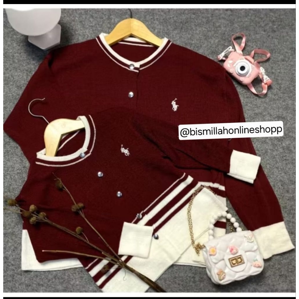 Cardigan Polo Salur Couple Ibu Dan Anak / Sweater Couple Ibu Anak Perempuan / Jaket Rajut Couple Ibu