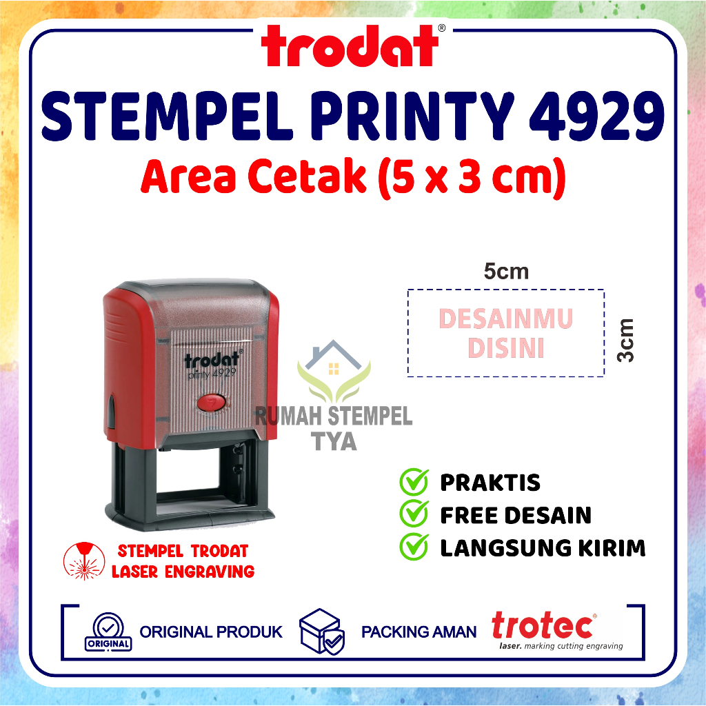 

Stempel Trodat 4929 (50x30 mm) Stempel Warna Otomatis, Original Trodat Multicolor Stempel Laser