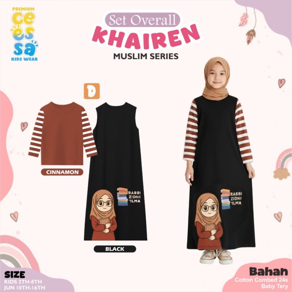 Po‼️ Ceessa Gamis Kaos Stripe Anak Daily Cute Set Overall Khaerin Muslim Series 2-16th Cute /Terbata