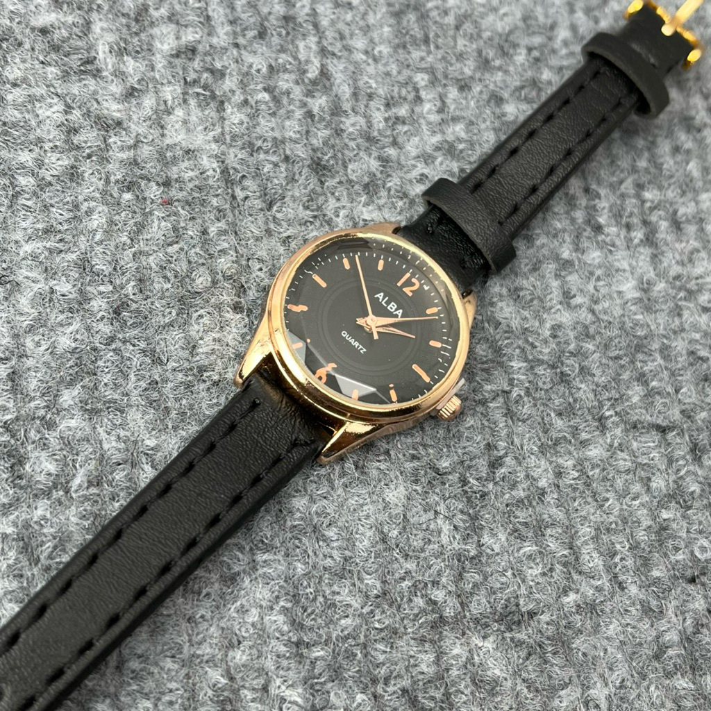 Jam Tangan Wanita Alba Quartz Analog Strap Kulit Coklat Elegan Casual Fashion