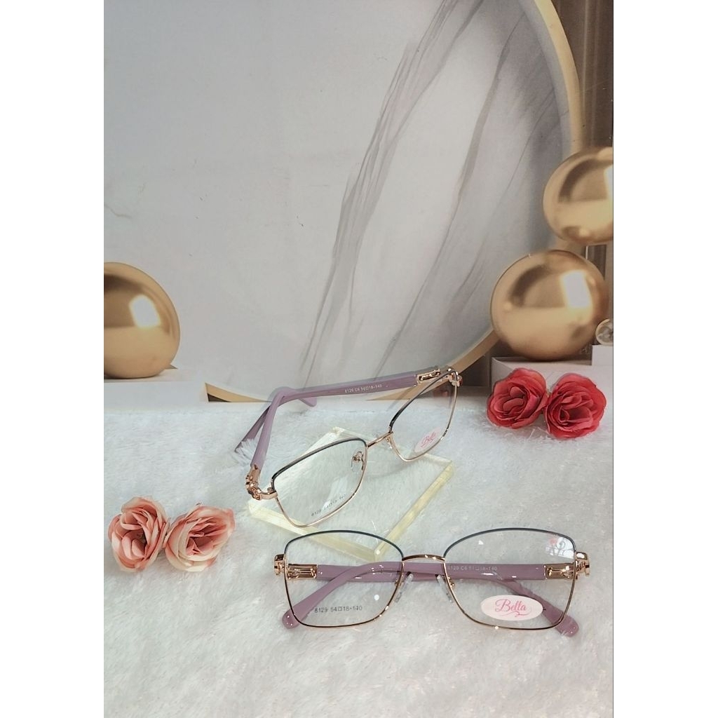 8129 - Kacamata Wanita Frame Semi Kotak Elegan Warna Soft Ungu | Bisa Lensa Minus | Antiradiasi Phot
