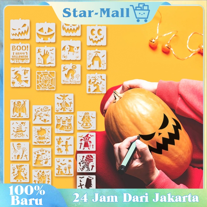

1 Set Halloween Art Stencil Plastic Stencil Halloween Decoration Stensil Dekorasi Motif Pumpkin