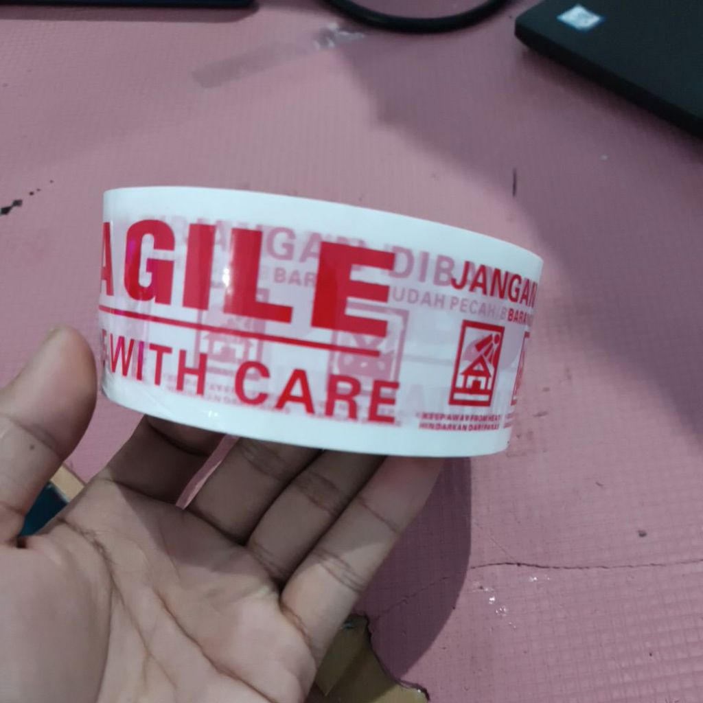 lakban fragile 300 m, pengaman barang