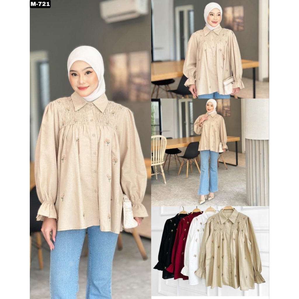 Blouse Wanita Blouse Katun Rami Bordir