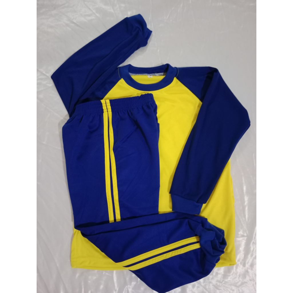 setelan olahraga paud tk kuning biru reglan uniseks/seragam Sekolah olahraga anak paud tk