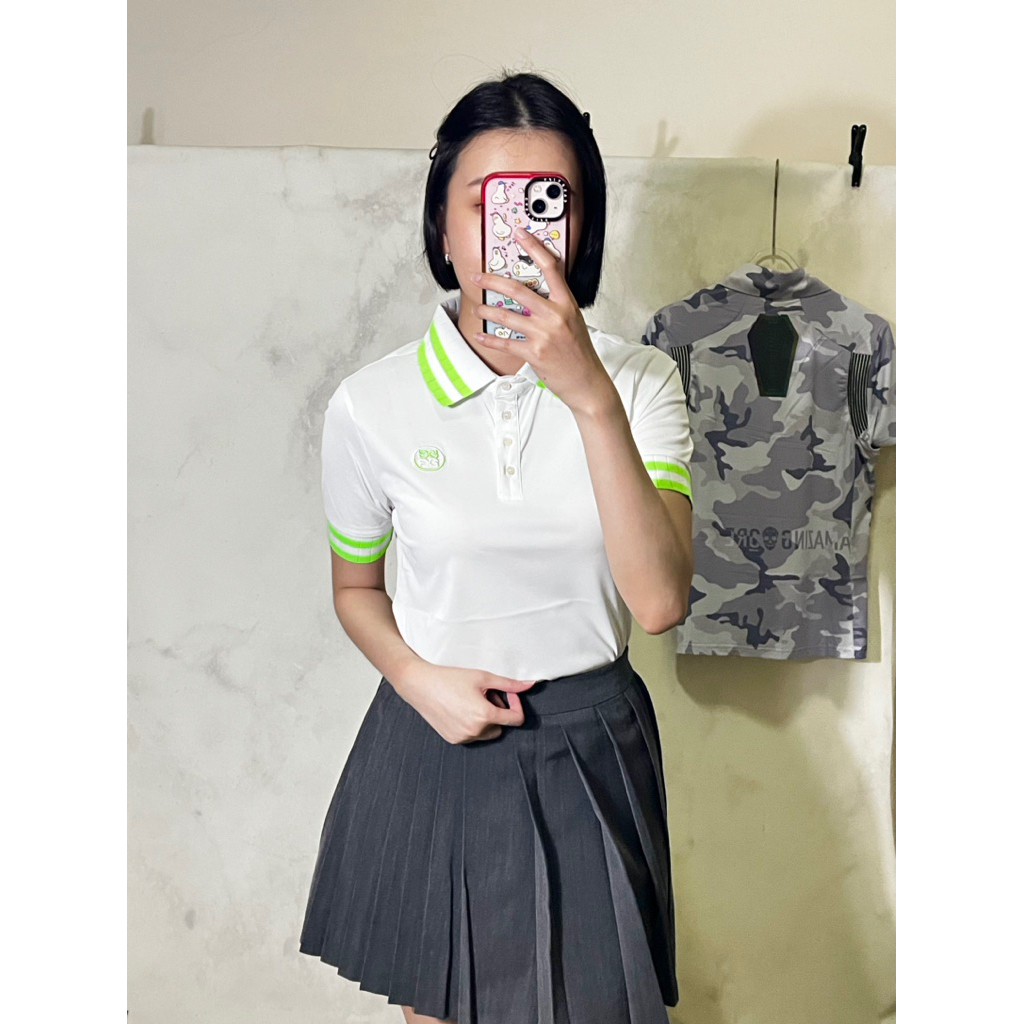 duniagolf gfore collar stripes basic golf polo baju golf wanita