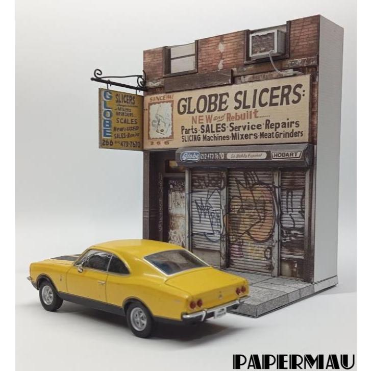 Papercraft Diorama Globe Slicers Facade Cetak Pola Kertas