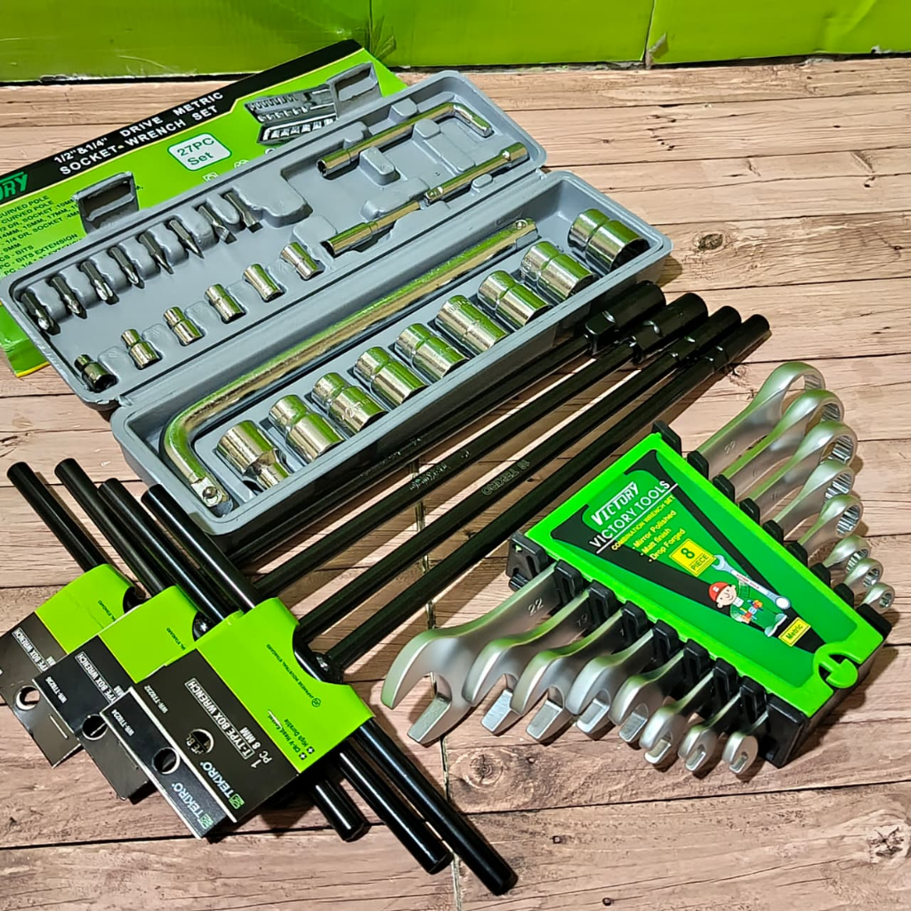 Tekiro Kunci T 4 Pcs 8-10-12-14mm + Kunci Shock 1 Set Lengkap 27 Pcs + Kunci Ring Pas 1Set / Kunci P
