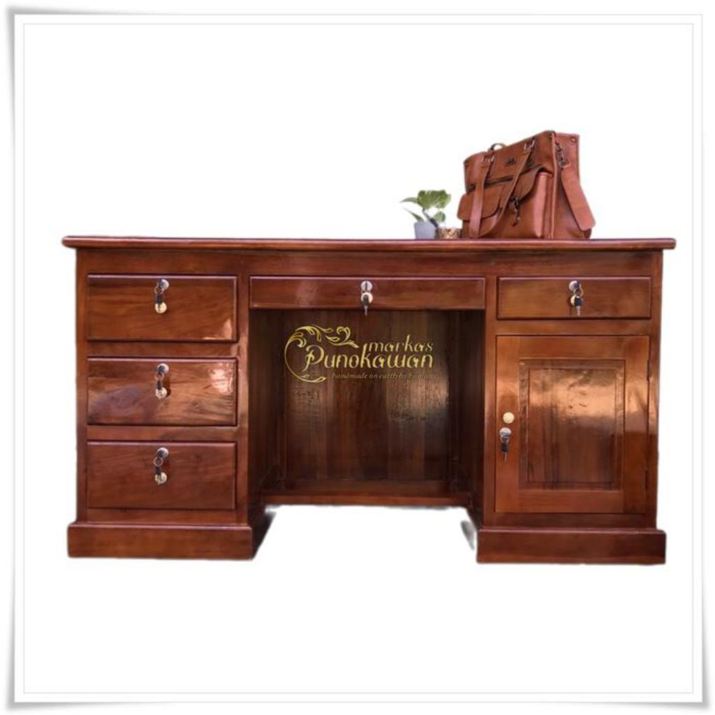 Meja Kantor / Meja Kerja / Meja Komputer Minimalis Bahan Kayu Jati 140 cm Furniture Jepara