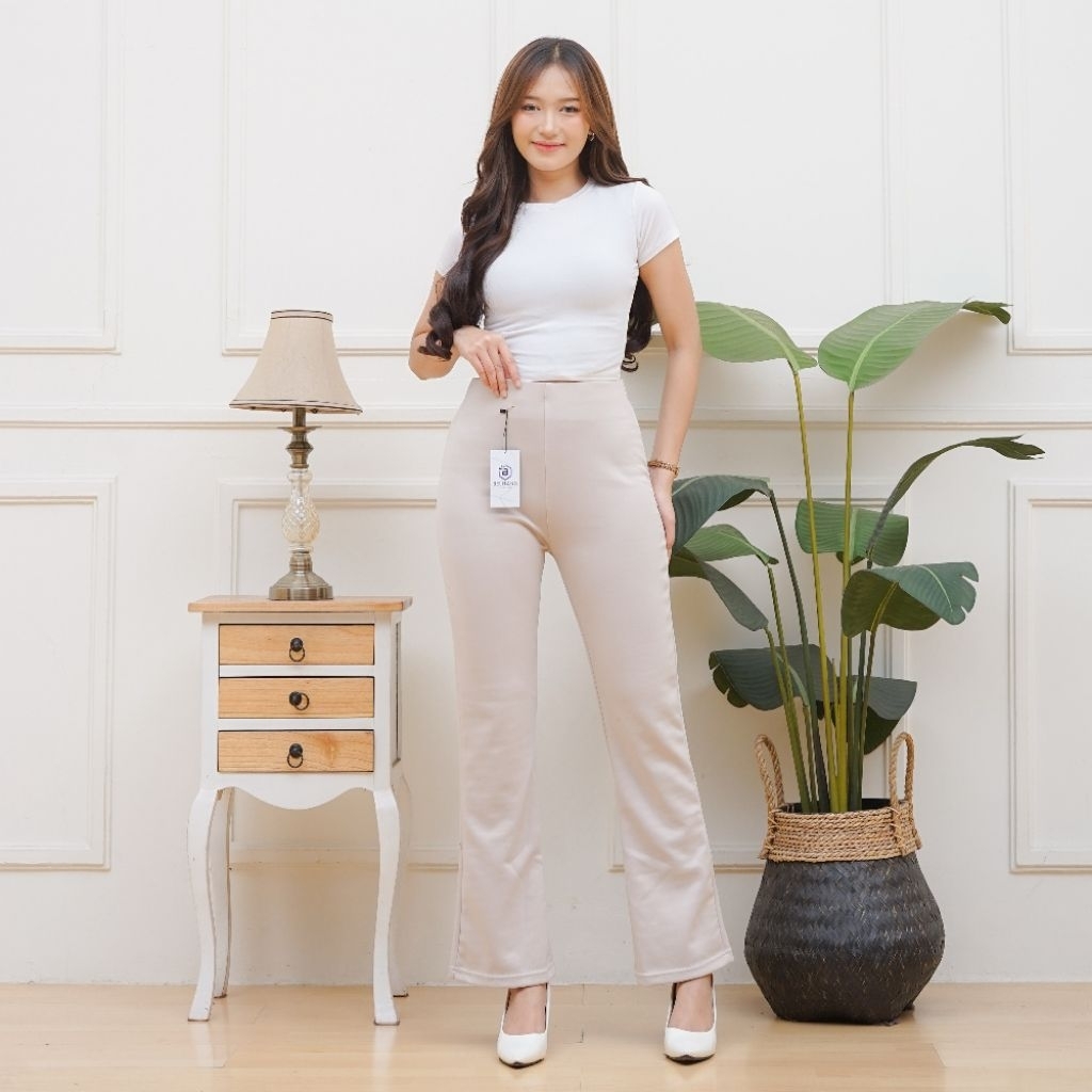 BELITANG-Highwaist Flare Pants Cutbray Kulot Cutbray Scuba
