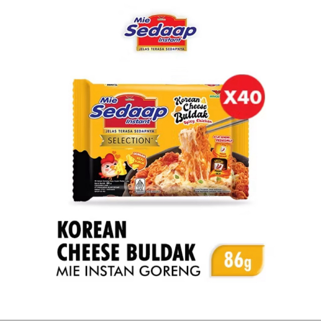 Mie Sedaap Korean Cheese Buldak 86g – 1 Dus Isi 40 pcs | Mie Goreng Pedas Keju Ala Korea