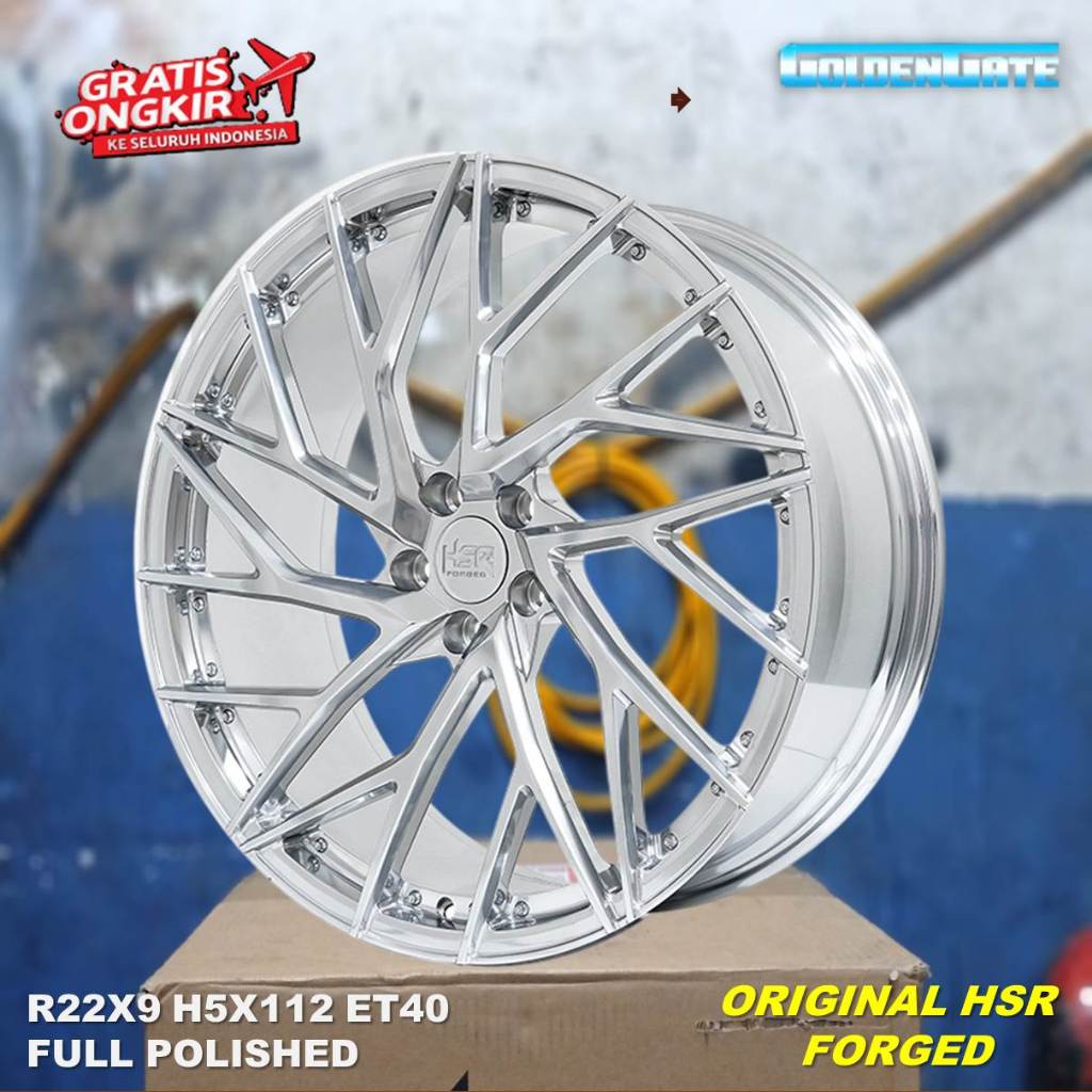 VELG MOBIL RING 22 HSR RFG BDA PCD 5X112 LEBAR 9 FULL POLISHED UNTUK BMW, RANGE ROVER, MERCY DLL