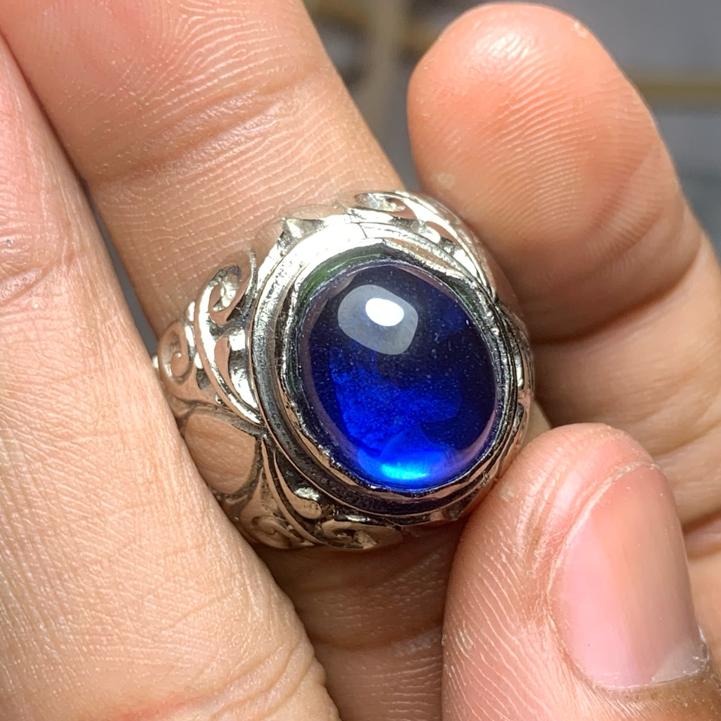 Cincin Pria / Cincin Batu Akik Natural (Asli) King Safir (COD) Dim Kantoran Ring Alpaka Super Top HQ