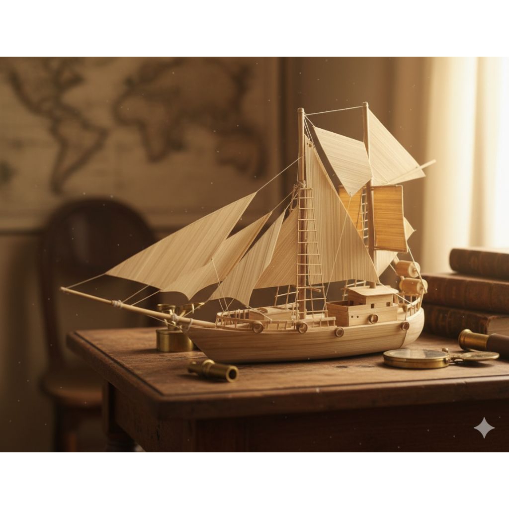 miniatur kapal dari bambu hiasan
