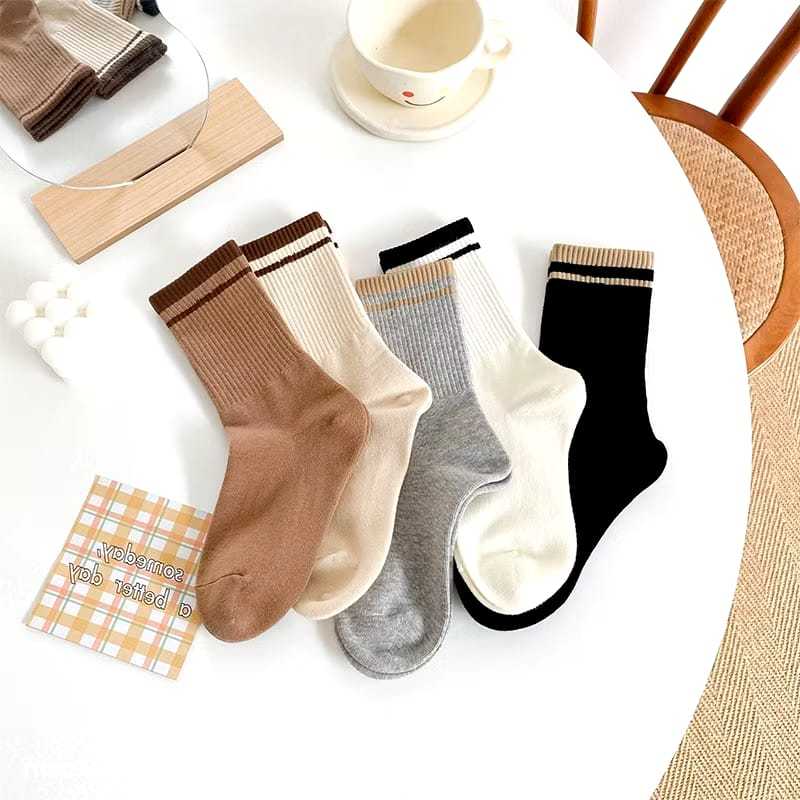 FANSTORE_PKU - Kaos Kaki Garis Hijau Bear / Fashion / Murah / Polos /  Unisex / Hitam / Putih / Abu 