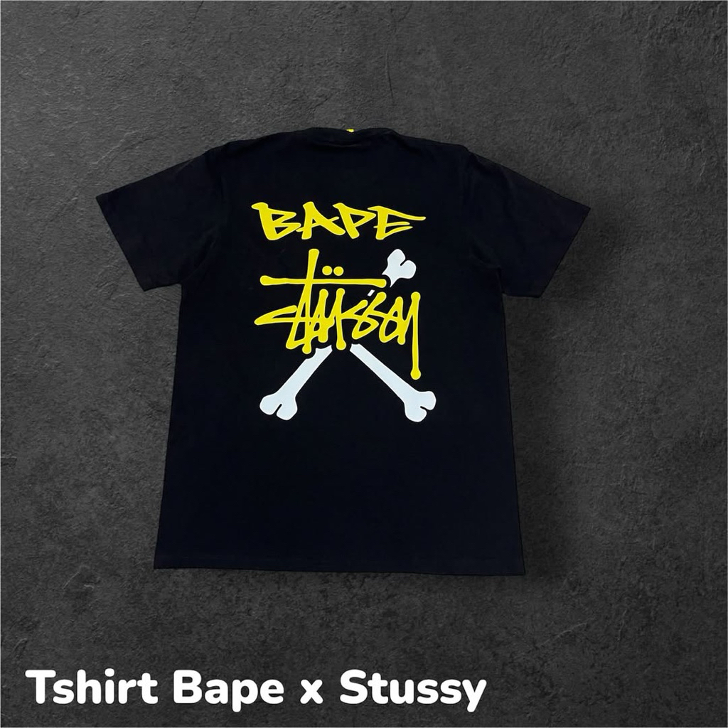 T-shirt Kaos Bape x Stussy import Full Cotton Unisex Pria Wanita Higt Quality