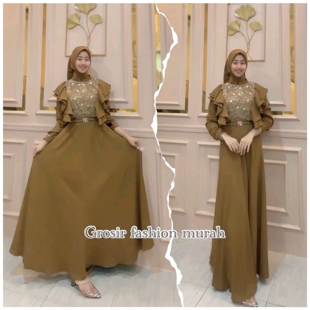 Dress Simpel Gamis Simpel Buat Pesta Kondangan Kombinasi Brokat  Mewah Dan Elegan