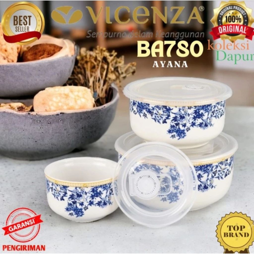 Set Tempat makan merek VICENZA BA780 Motif ayana Wadah saji ayana 3 ukuran desain cantik serta kedap