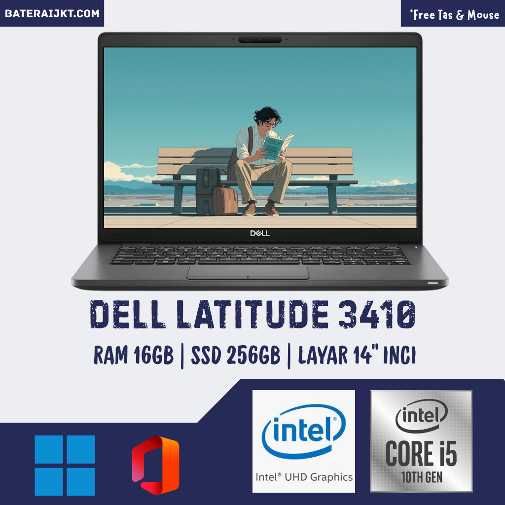 Laptop Dell Latitude 3410 | Intel Core i5 Gen 10 | RAM 16 GB | SSD 256 GB | Layar 14 Inci