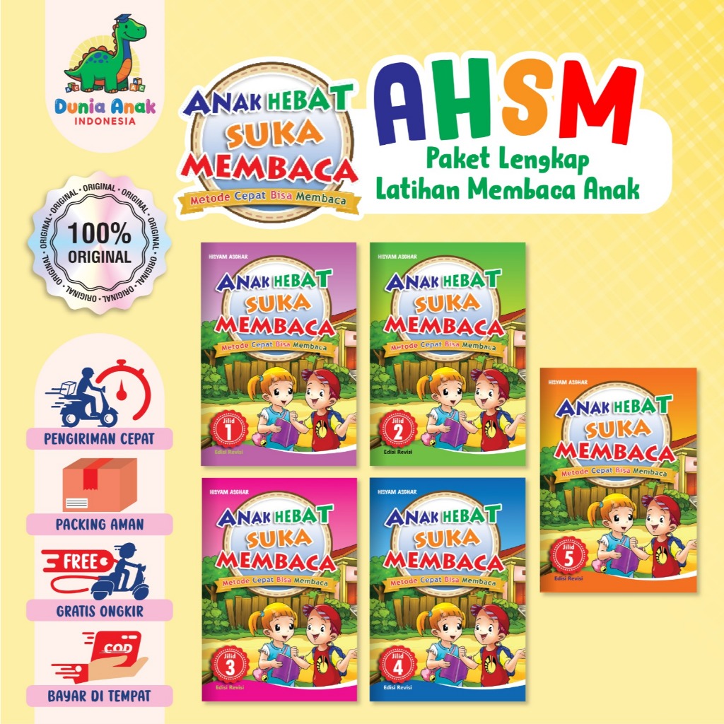 Paket Buku Belajar Membaca Anak PAUD TK - Metode Tanpa Mengeja - Jilid 1-5 - Anak Hebat Suka Membaca