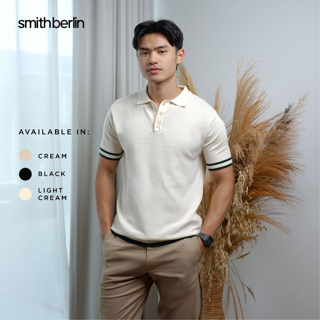 Smith Berlin Polo Pria Lengan Pendek Rajut Kevan Knit Slim Fit Motif Polos Premium