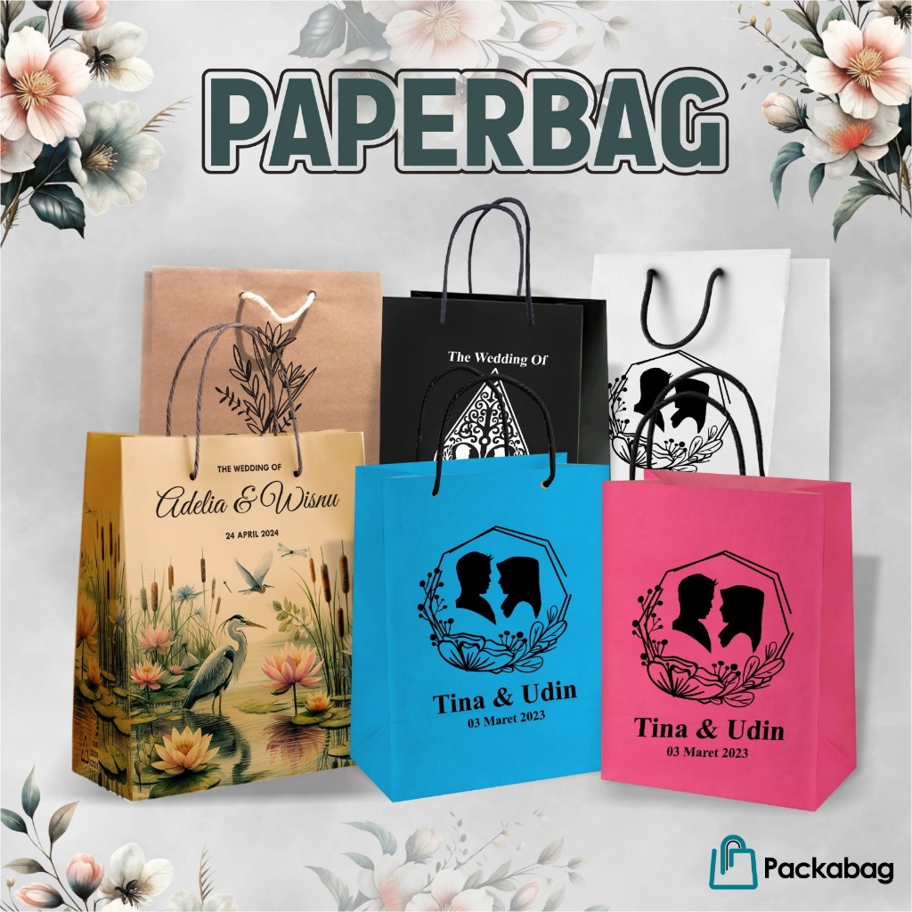 Paper Bag Custom Sablon Nama & Tanggal - Tas Souvenir Tebal 150gsm - Paperbag Pernikahan & Hajatan