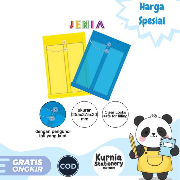 Jenia Map Plastik Tali Polos / Map Tali Dokumen Plastik Transparan (Satuan)