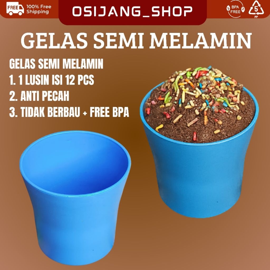 GELAS SEMI MELAMIN 12 PCS (1 LUSIN) BPA FREE WARNA BIRU