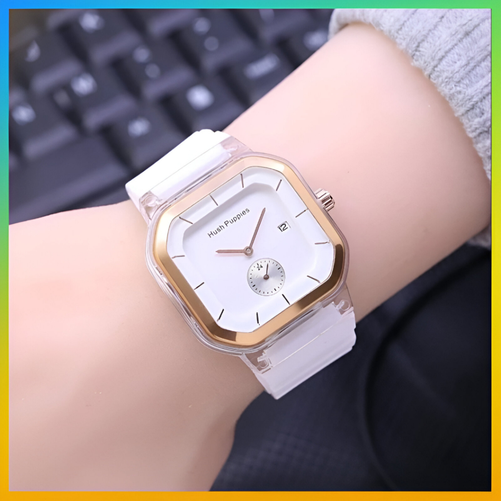 Jam Tangan Wanita Pria Hush Puppies 2811 9311 Rubber Segi Crono Detik 1 Tanggal Aktif Kotak