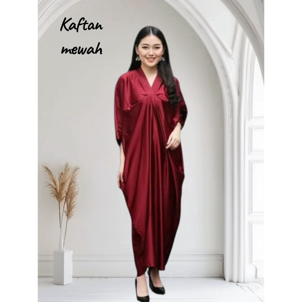kaftan satin simple mewah/gamis lebaran/gamis premium