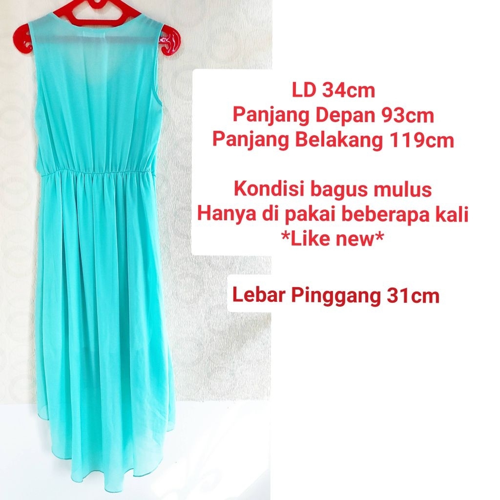 dress preloved warna toska/tosca dress bahan chiffon/dress bridesmaid baju pesta santai/dress second