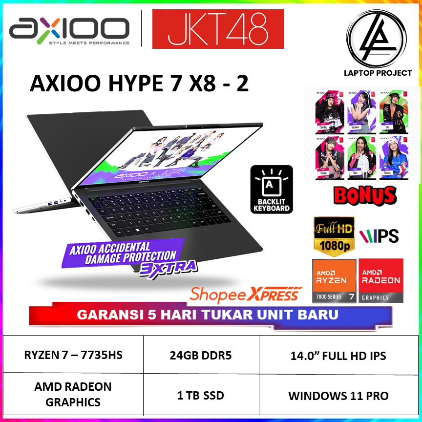Laptop Axioo Hype 7 X8-2 Ryzen 7 7735HS 16GB SSD 1TB 14" FHD IPS Windows 11 Pro - Hype 7 X8-2 JKT48