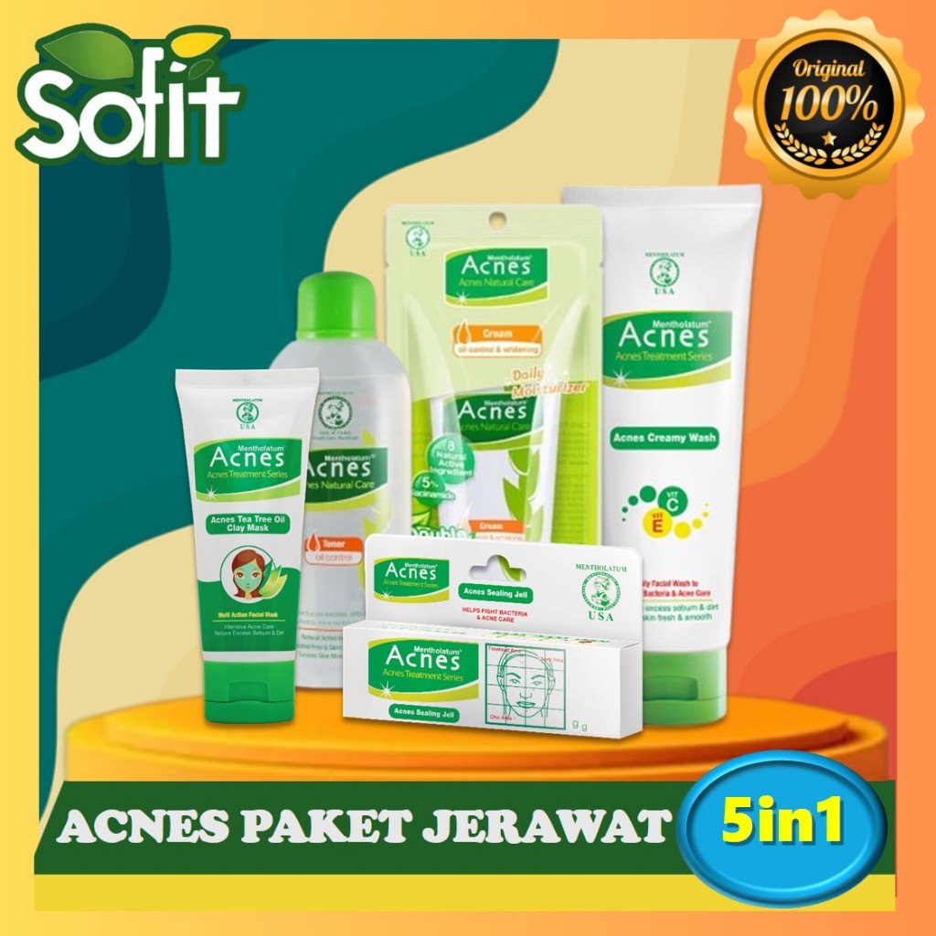 Acnes Acne Treatment Paket 5 in 1 - Skincare Jerawat Remaja & Dewasa - Paket Jerawat Komplit - Sofit