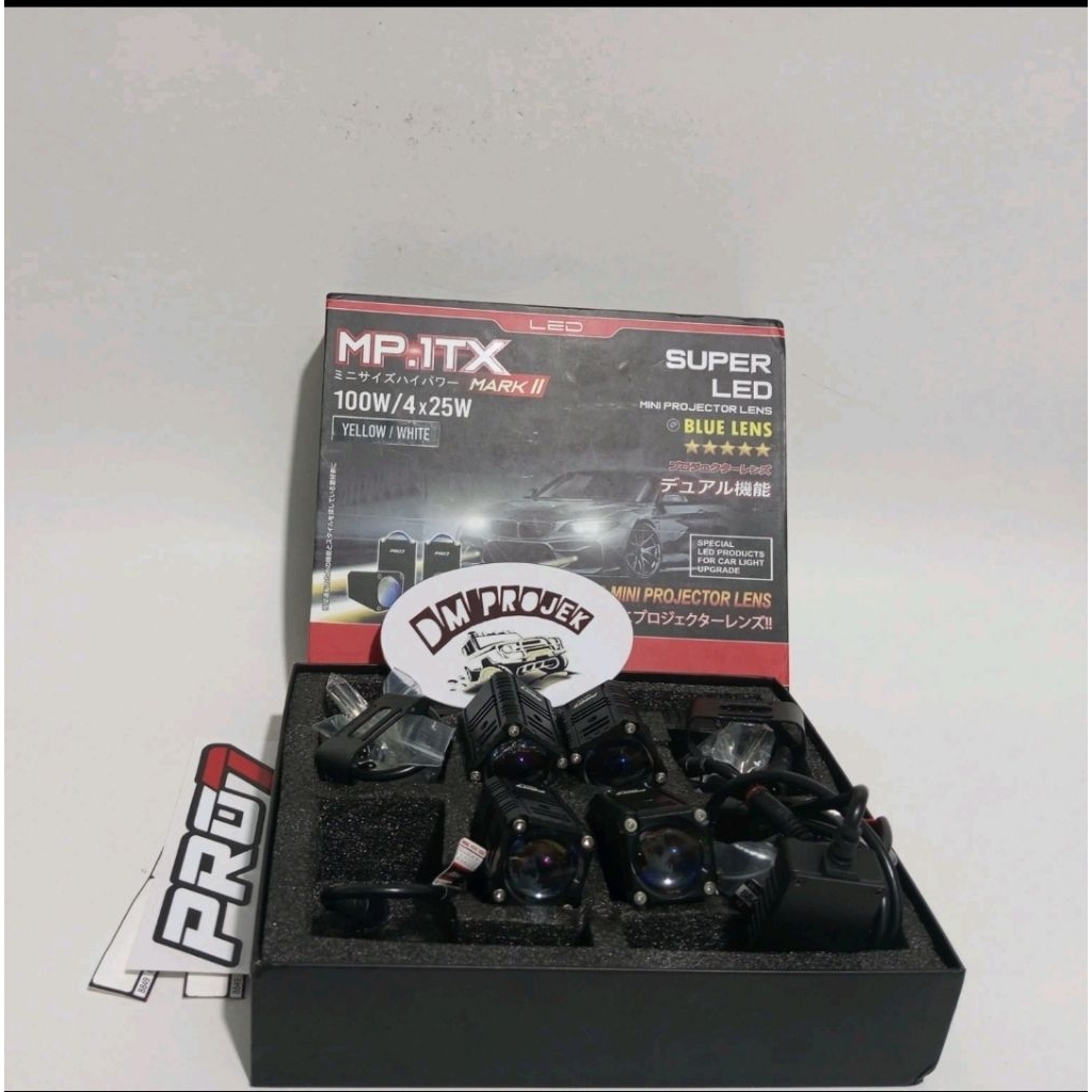 Lampu Tembak PRO7 Mp1tx mark 2 blue lens 100 wat 1 box isi 4 sudah ada bracket bawaan sinar putih-pu