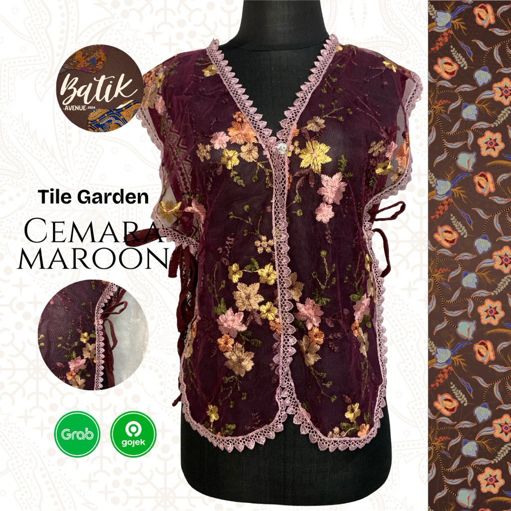 Vest Tile Garden Premium - Cemara Maroon / Atasan Wanita / Atasan Brukat / Outer Wanita / Batik Term