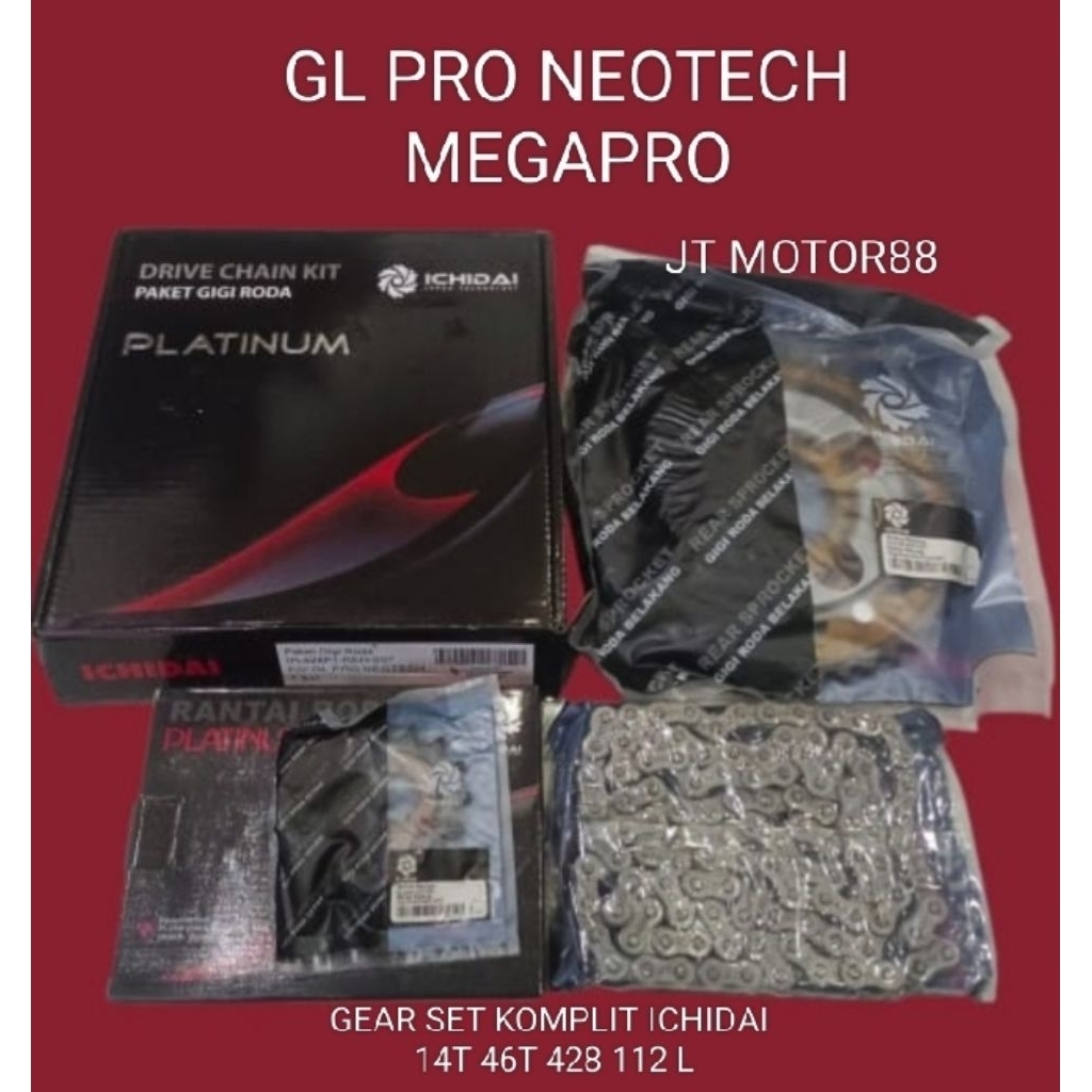 GEAR GIR GIGI SET KOMPLIT GL PRO NEOTECH MEGAPRO 14T 46T 428H 112 L ICHIDAI