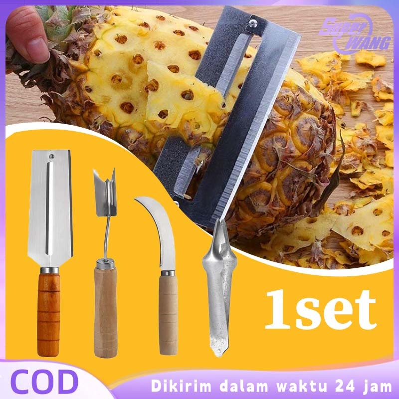 4pcs/Set Alat Kupas Nanas Stainless Alat Pengupas Nanas Pisau Kupas Nanas Pisau Pengupas Nanas
