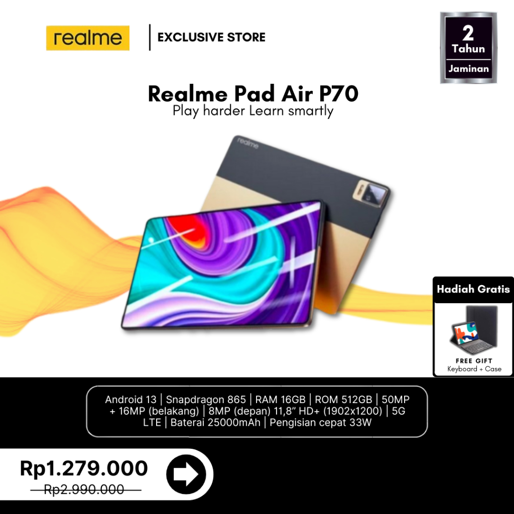 (COD) Realme Pad X LITE Andriod Tablet Snapdragon 865 16GB + 512GB 10.1 Inch | Dual SIM WiFi 2.4/5G
