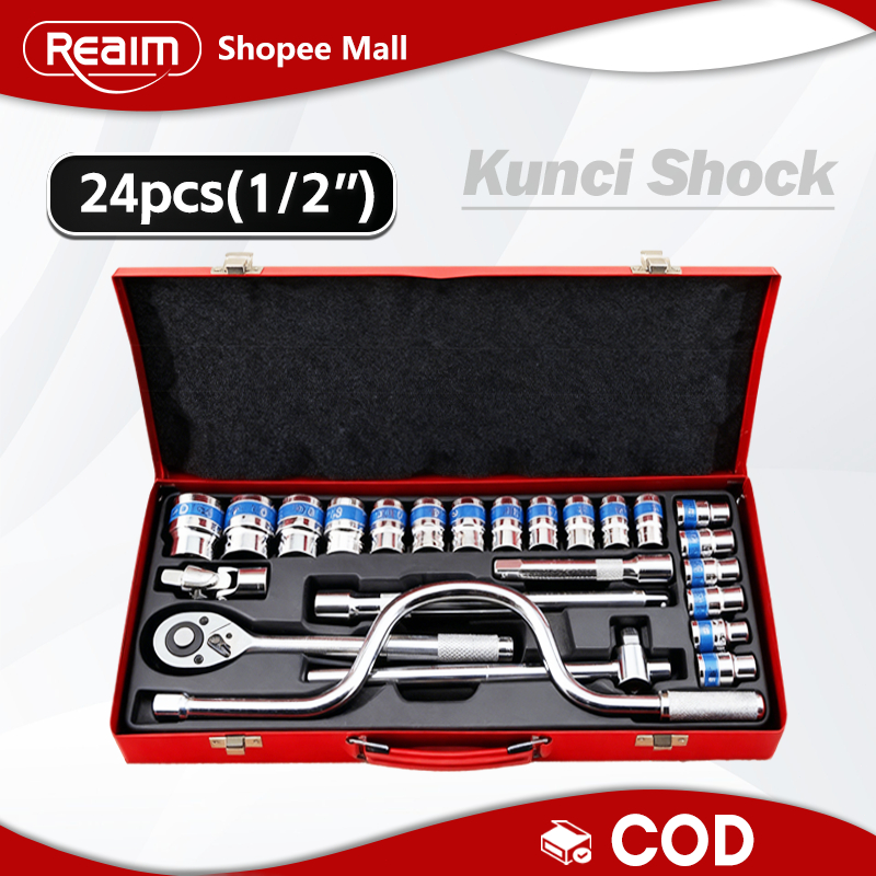 Reaim Kunci Sok 24PCS Kunci Set Lengkap Kunci Set Toolkit Set Tool Box Set Lengkap